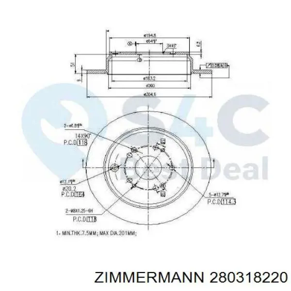 Диск гальмівний задній 280318220 Zimmermann