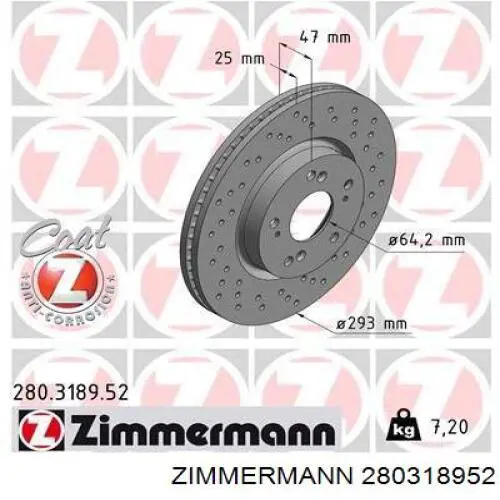 Передние тормозные диски 280318952 Zimmermann