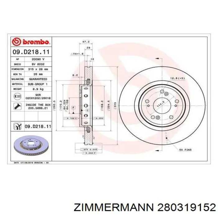 Купить 280319152 Zimmermann Ротор тормозной