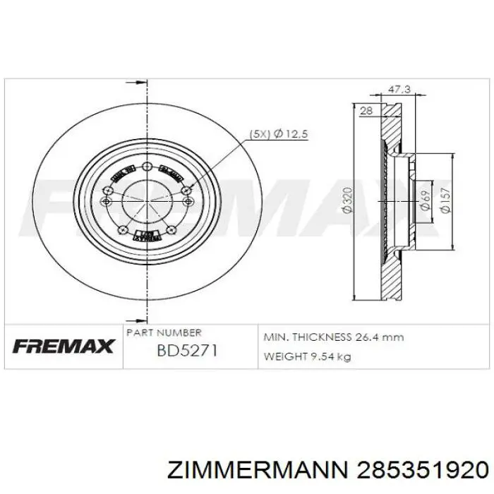 Купить 285351920 Zimmermann Ротор тормозной