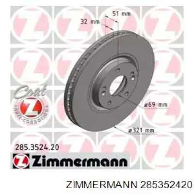 Передние тормозные диски 285352420 Zimmermann