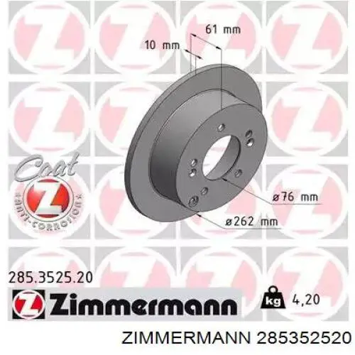 Тормозные диски 285352520 Zimmermann