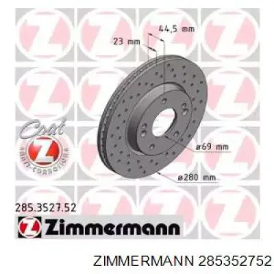 Передние тормозные диски 285352752 Zimmermann