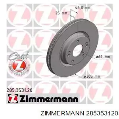 Передние тормозные диски 285353120 Zimmermann