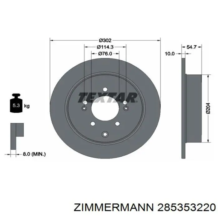 Disco de freno, eje trasero 285353220 Zimmermann