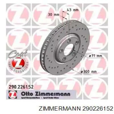 Передние тормозные диски 290226152 Zimmermann