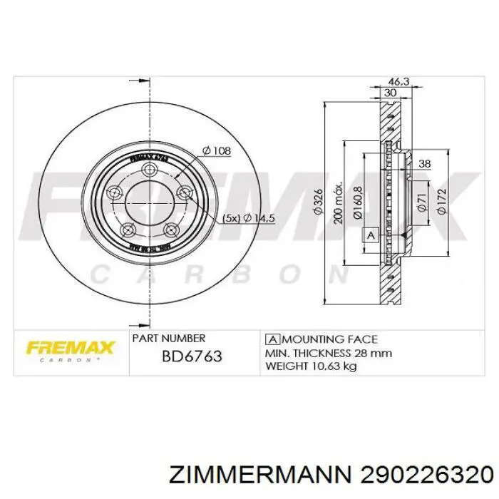 Передние тормозные диски 290226320 Zimmermann