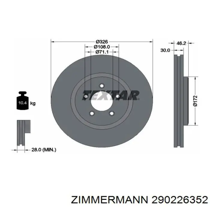 Передние тормозные диски 290226352 Zimmermann