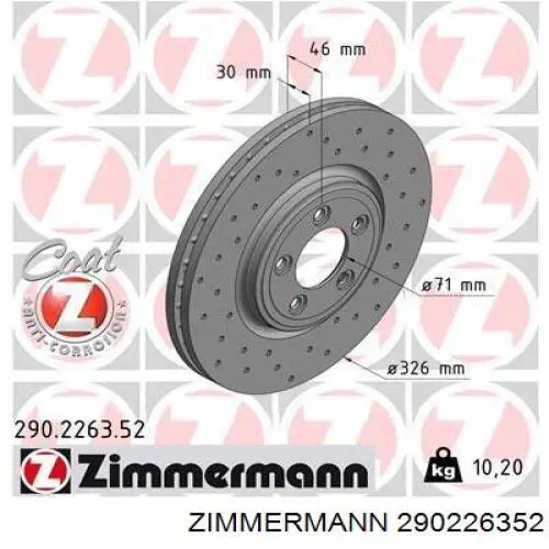 Передние тормозные диски 290226352 Zimmermann