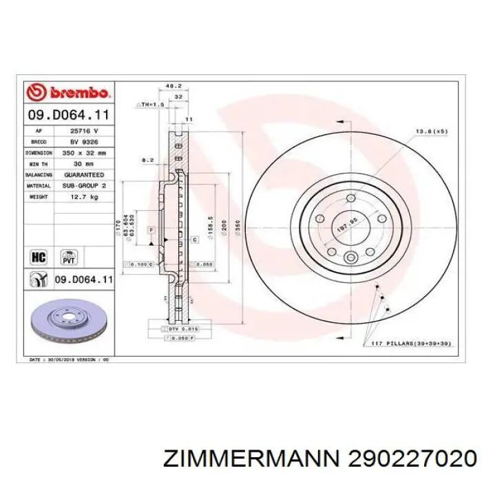 Freno de disco delantero 290227020 Zimmermann