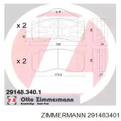 291483401 Zimmermann колодки тормозные передние дисковые