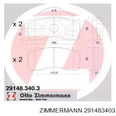 291483403 Zimmermann колодки тормозные передние дисковые