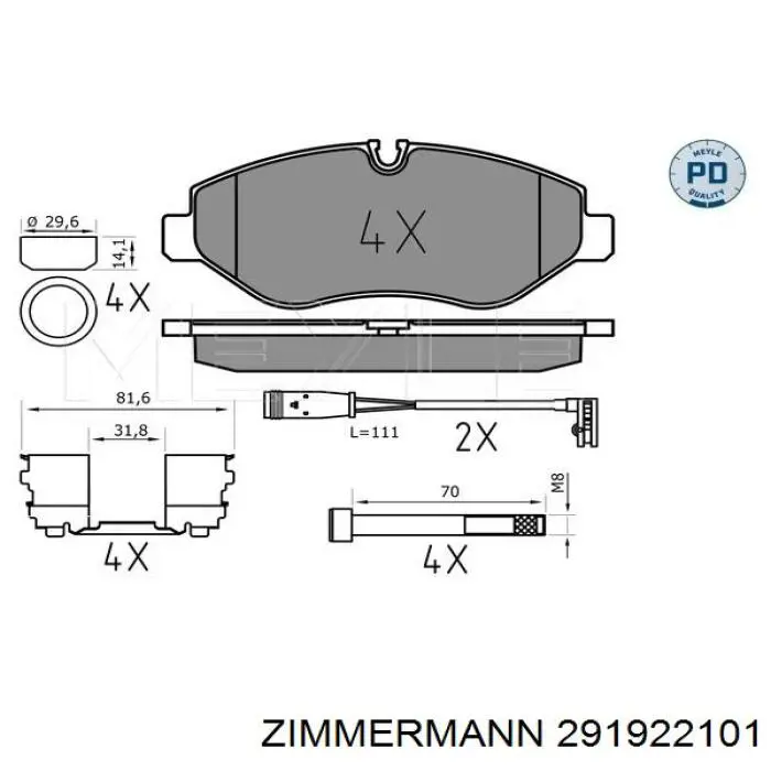 Передние тормозные колодки 291922101 Zimmermann
