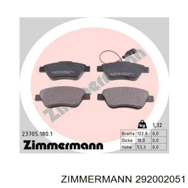 Передние тормозные колодки 292002051 Zimmermann