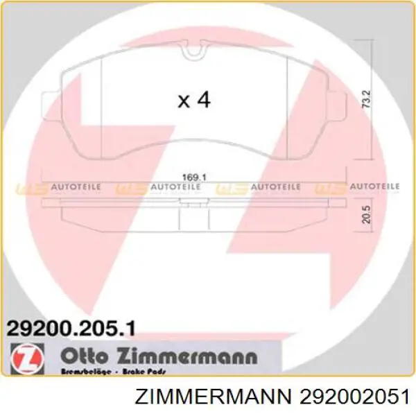 Колодки Zimmermann 292002051 цена, от 47.11 USD