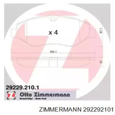 Передние тормозные колодки 292292101 Zimmermann