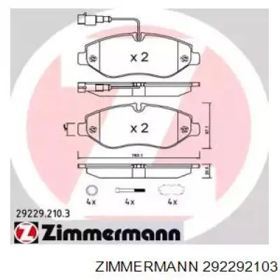 292292103 Zimmermann колодки тормозные передние дисковые