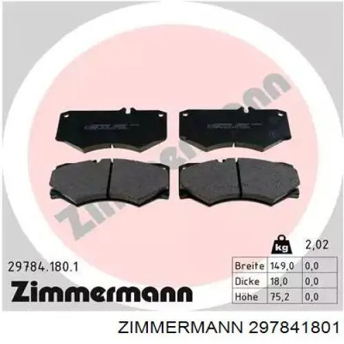 297841801 Zimmermann колодки тормозные передние дисковые