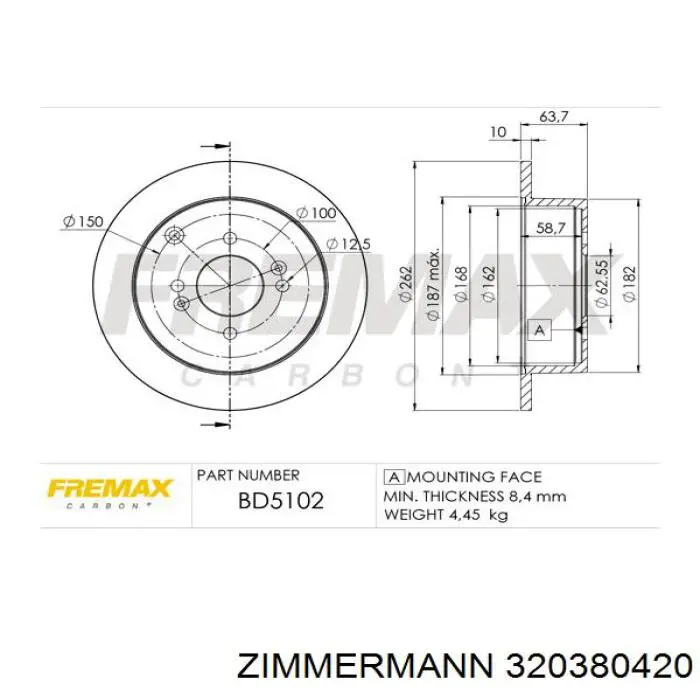 Купить 320380420 Zimmermann Диск тормозной задний