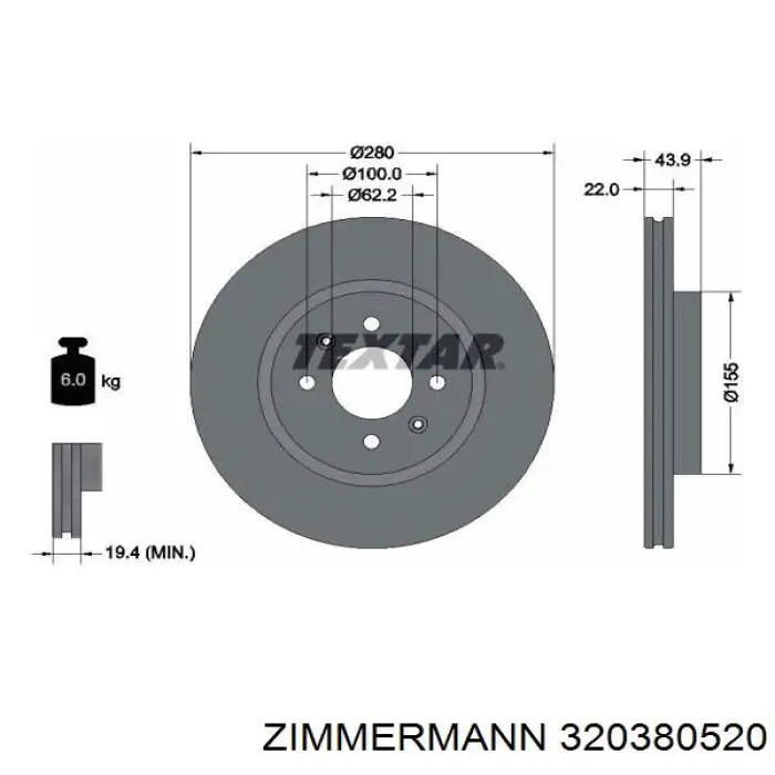 Freno de disco delantero 320380520 Zimmermann