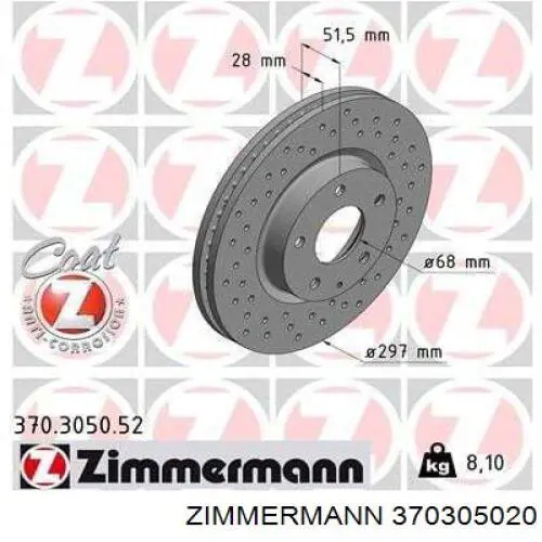 Передние тормозные диски 370305020 Zimmermann