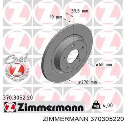 370.3052.20 Zimmermann disco do freio traseiro