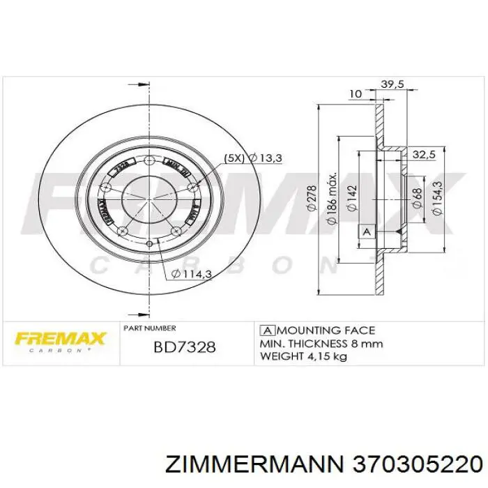 Задний тормозной диск Zimmermann 370305220 цена, от 40.53 USD