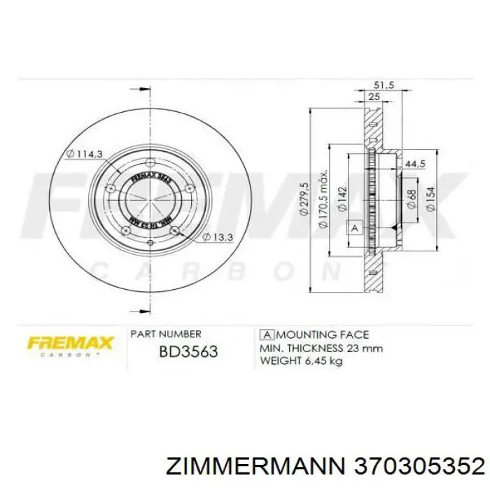 370305352 Zimmermann Диск тормозной передний