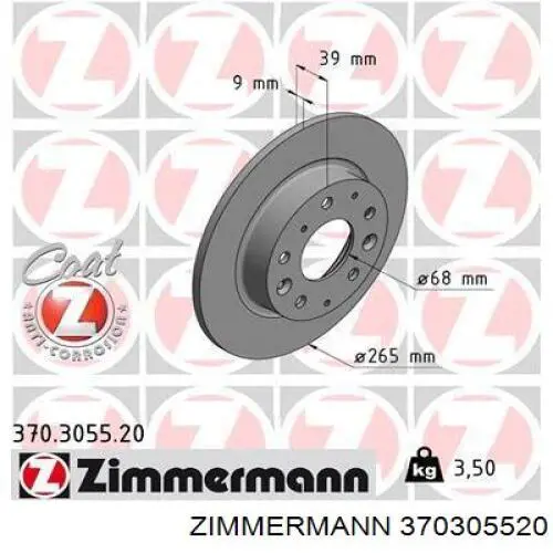 Disco de freno trasero 370305520 Zimmermann