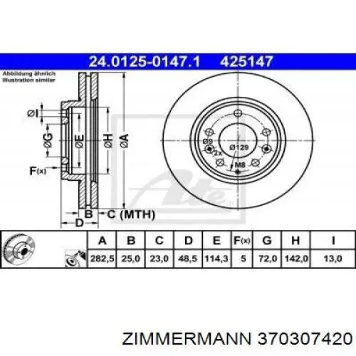 370307420 Zimmermann Диск тормозной передний