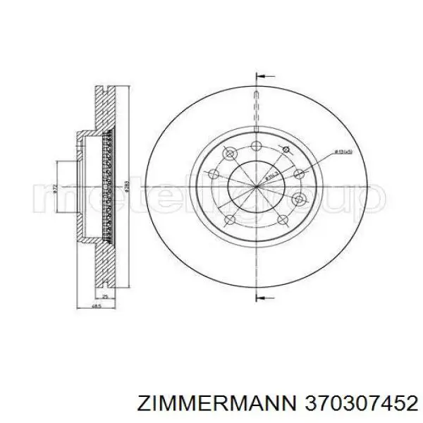 Передние тормозные диски 370307452 Zimmermann