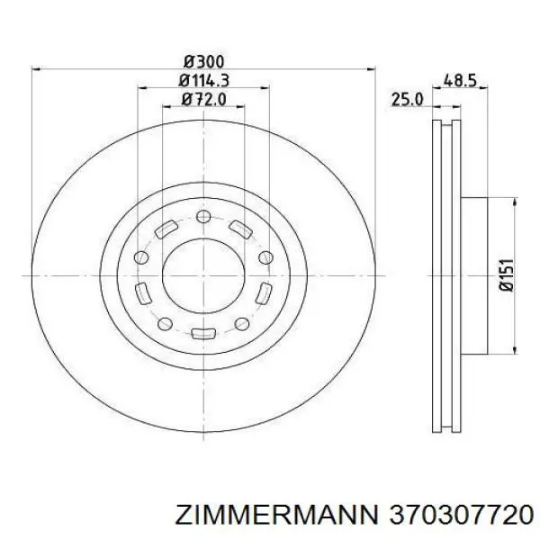 Передние тормозные диски 370307720 Zimmermann