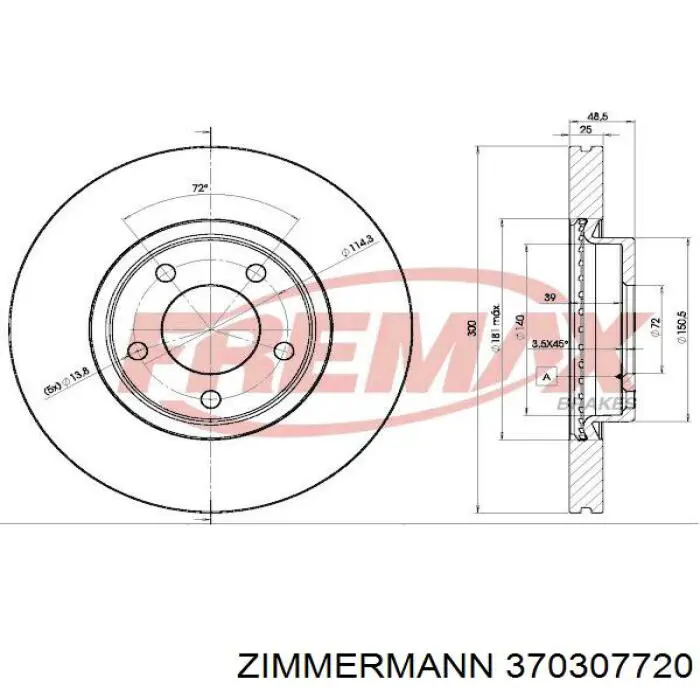 Передние тормозные диски 370307720 Zimmermann