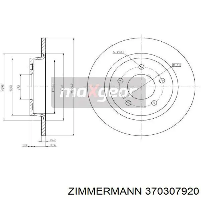 Задний тормозной диск Zimmermann 370307920 цена, от 34.68 USD