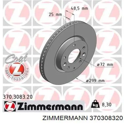 Freno de disco delantero 370308320 Zimmermann