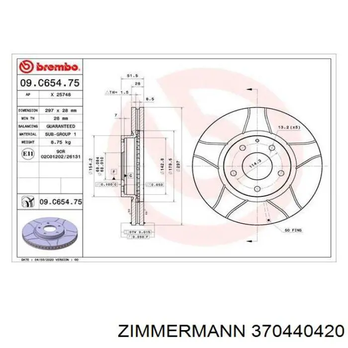 Купить 370440420 Zimmermann Ротор тормозной