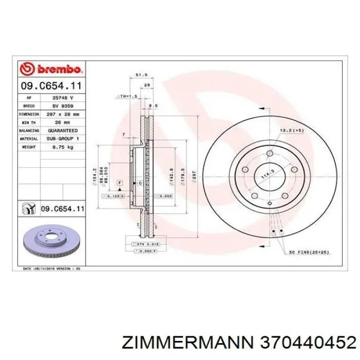Передние тормозные диски 370440452 Zimmermann