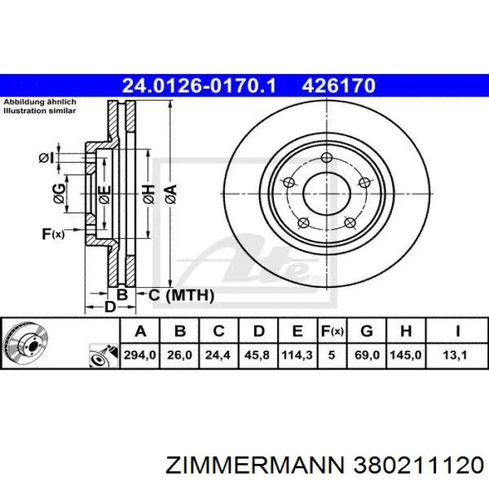 Передние тормозные диски 380211120 Zimmermann
