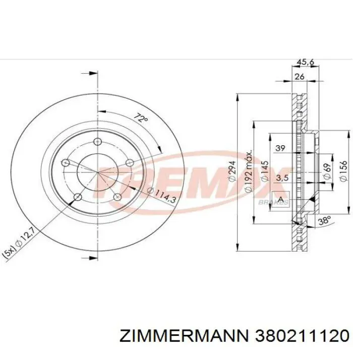 Передний тормозной диск Zimmermann 380211120