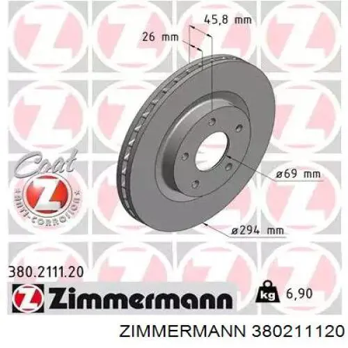 380.2111.20 Zimmermann диск тормозной передний
