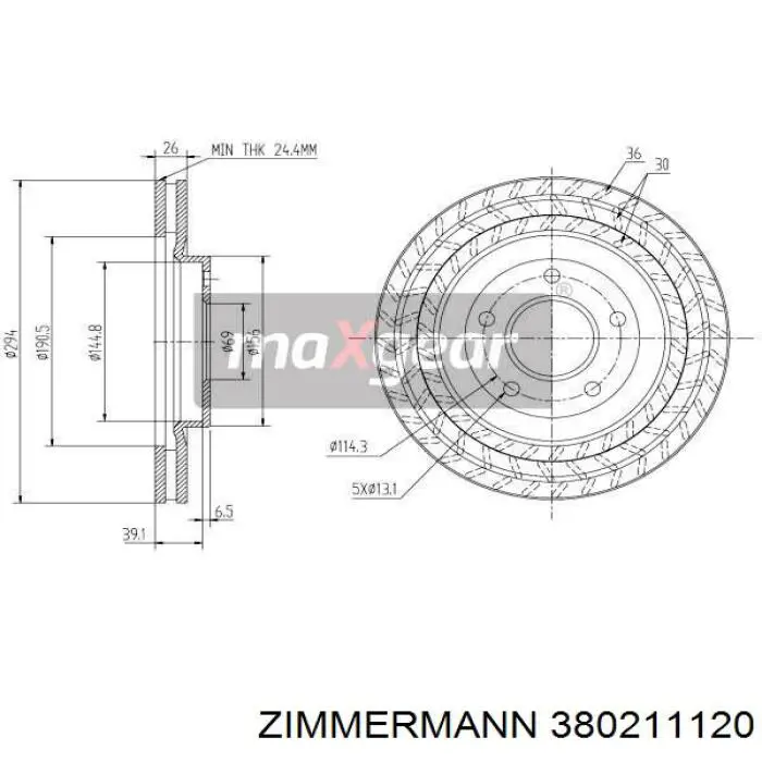 Тормоз дисковый передний Zimmermann 380211120 цена, от 38.01 USD