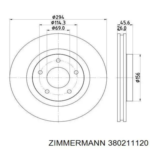 Передние тормозные диски 380211120 Zimmermann
