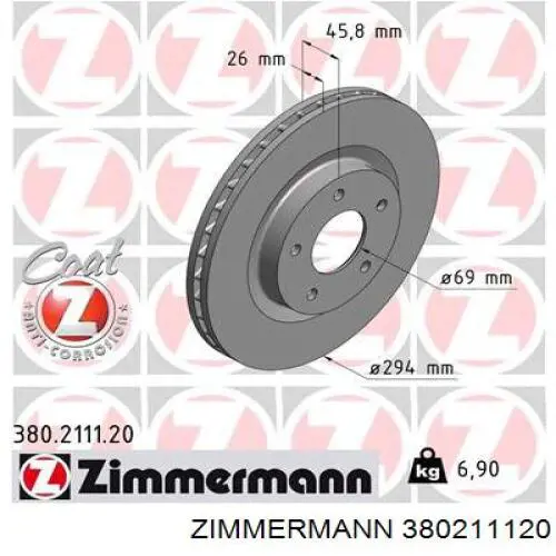 Тормоз дисковый передний Zimmermann 380211120 цена, от 38.01 USD