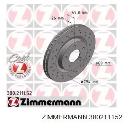 Передний тормозной диск Zimmermann 380211152