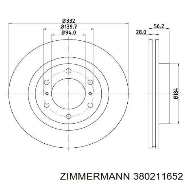 Тормоз дисковый передний Zimmermann 380211652 цена, от 124.93 USD