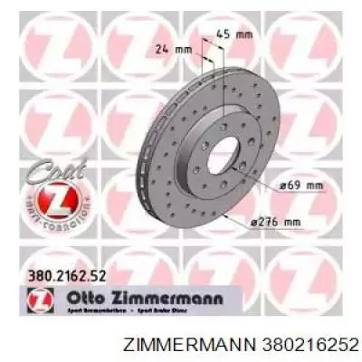380.2162.52 Zimmermann диск тормозной передний