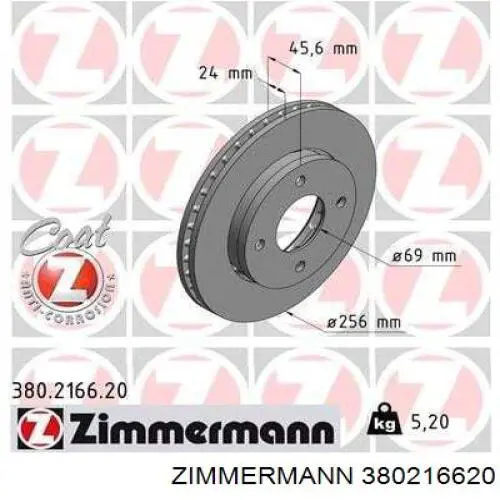 Передние тормозные диски 380216620 Zimmermann