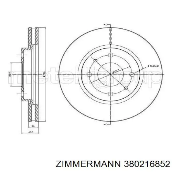 Передние тормозные диски 380216852 Zimmermann