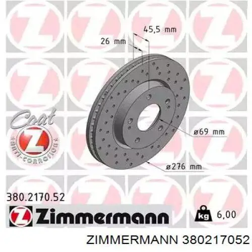 Передние тормозные диски 380217052 Zimmermann