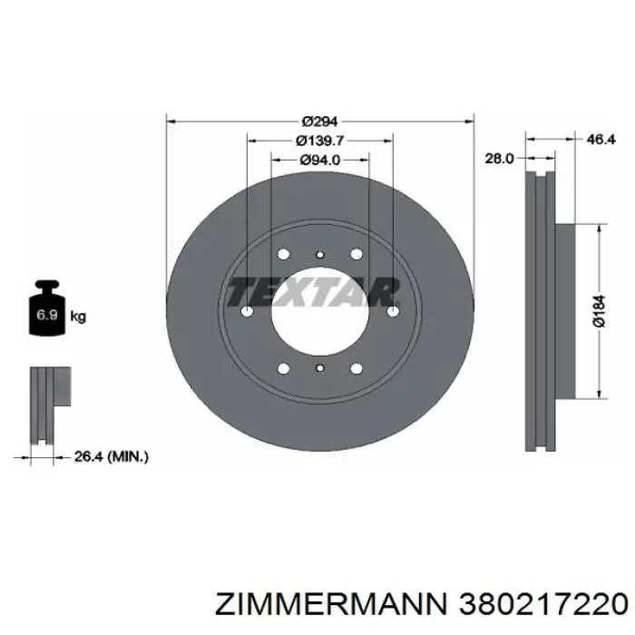Передние тормозные диски 380217220 Zimmermann